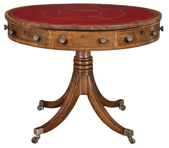 Appraisal: George III Mahogany Drum TableCirca The leather circular top above