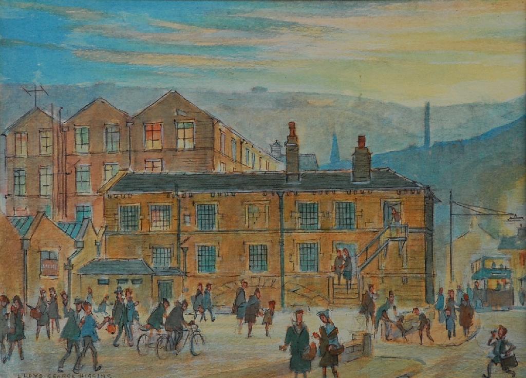 Appraisal: LLOYD GEORGE HIGGINS twentieth century WATERCOLOUR Lancashire Mill town signed