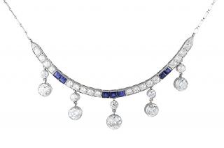 Appraisal: An Art Deco Sapphire and Diamond Necklace Suspending five pairs