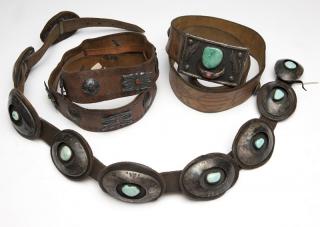 Appraisal: A group of three Navajo belts One leather with a