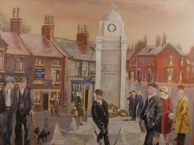 Appraisal: K Z Myers Figures around a market cenotaph oil on