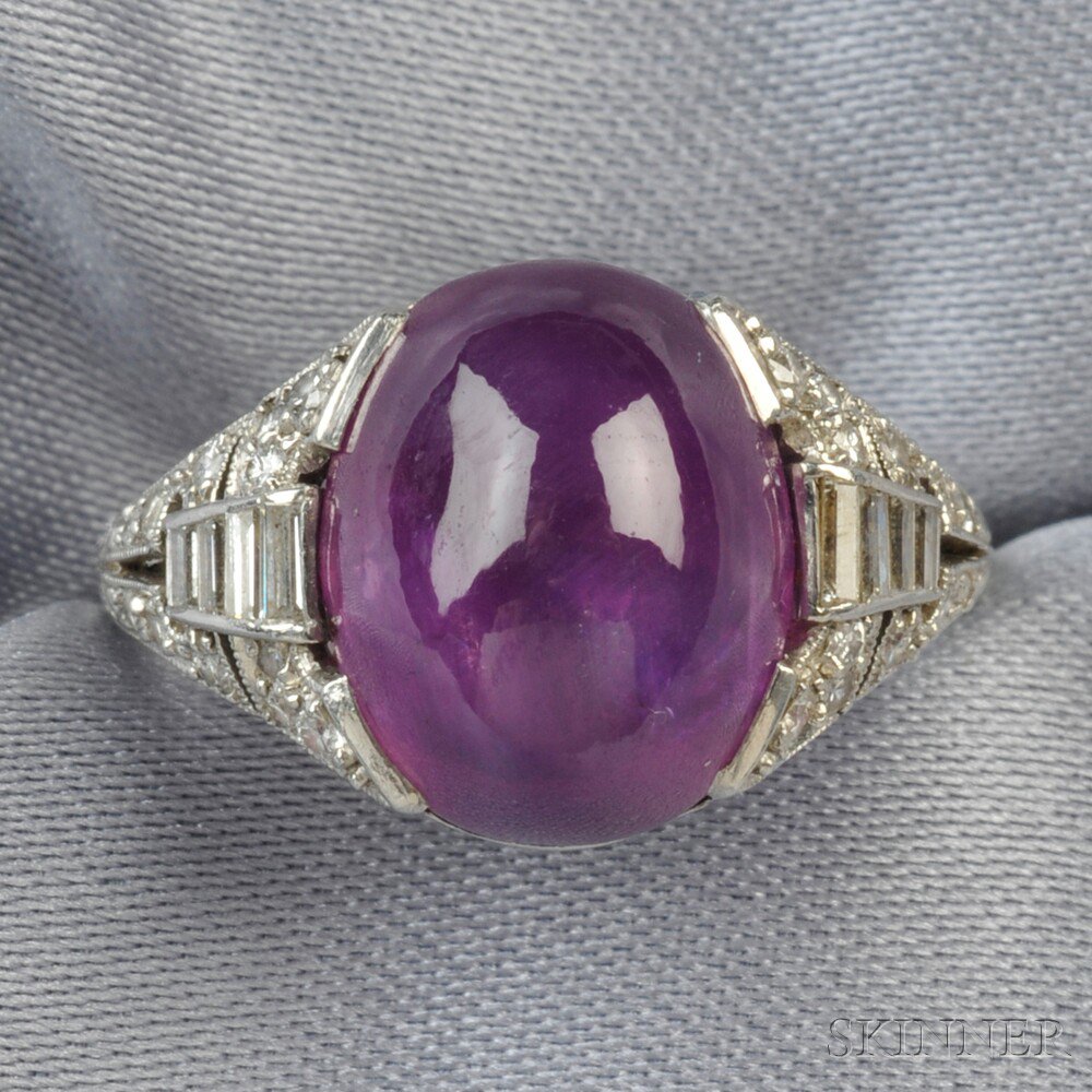 Appraisal: Star Pink Sapphire and Diamond Ring set with a cabochon