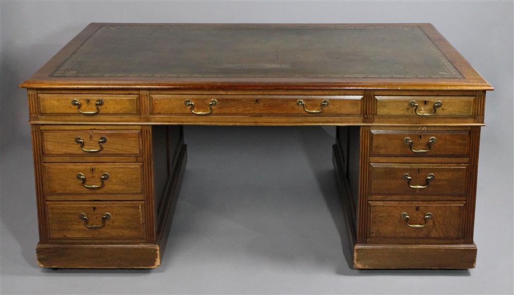 Appraisal: GEORGIAN STYLE MAHOGANY PARTNERS DOUBLE PEDESTAL DESK mid to late