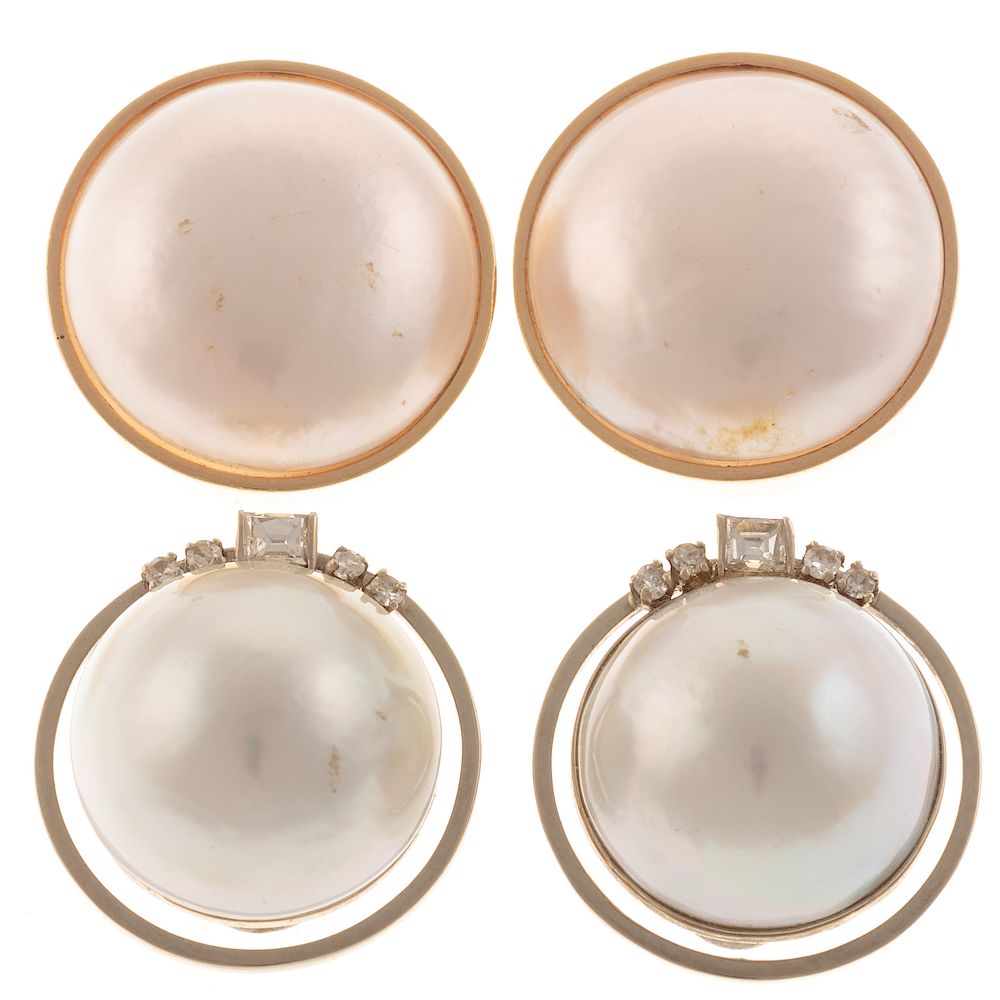 Appraisal: Two Pairs of Mabe Pearl Earrings in K K white