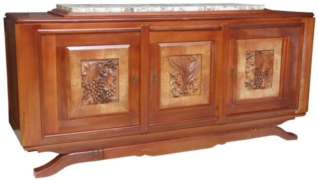 Appraisal: French Art Deco marble-top walnut sideboard c s case fitted