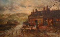 Appraisal: George Bobholz American active c Village scene oil on canvas