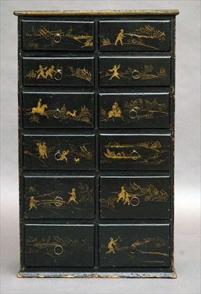 Appraisal: Louis XV-Style Chinoiserie Decorated Twelve-Drawer Chest x x in Provenance