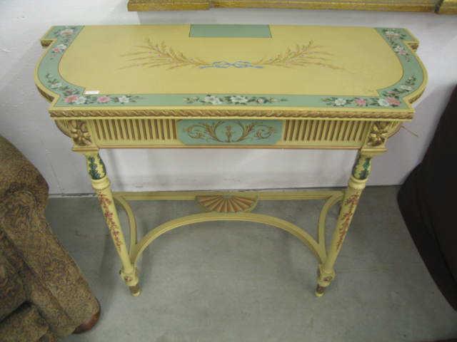 Appraisal: Painted Foyer Table French Style floral bow decor