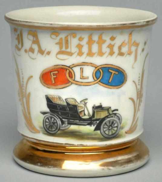 Appraisal: Fraternal Automobile Shaving Mug Gilt name J A Littich C