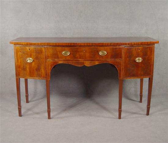 Appraisal: English Mahogany Hepplewhite Sideboard Circa D-shaped top with center drawer