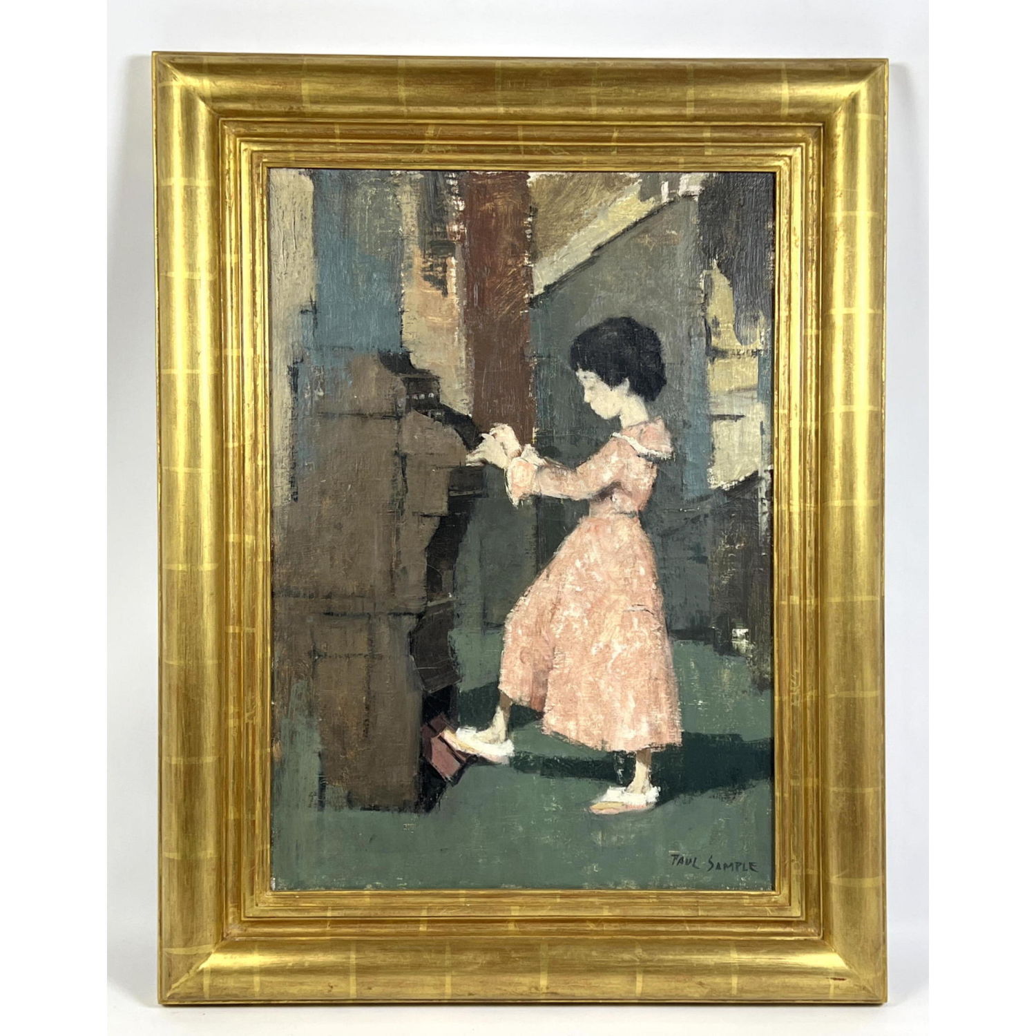 Appraisal: PAUL SAMPLE Painting on Canvas Young Girl playing Pump Organ