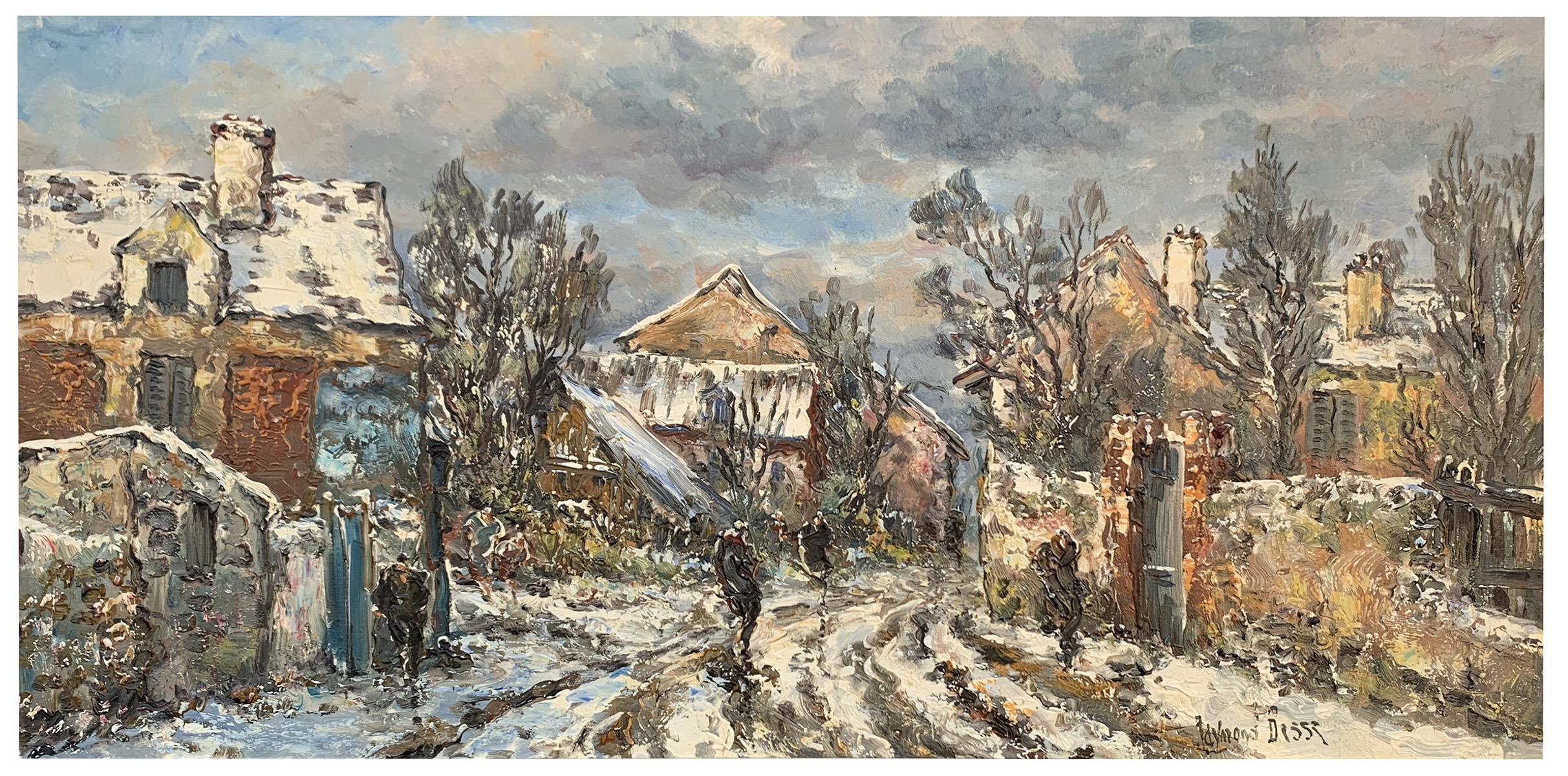 Appraisal: BESSE Raymond France - European Village Street with Figure Oil