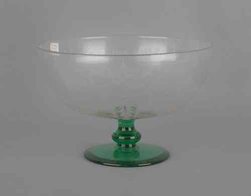 Appraisal: Steuben etched glass centerpiece bowl with green jade foot signed