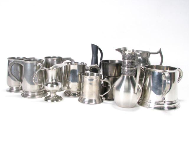 Appraisal: Group of pewter drinking vessels including six mugs of various