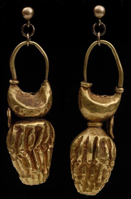 Appraisal: PAIR OF ANCIENT ROMAN-STYLE HOLLOW EARRINGS Provenance Property from the