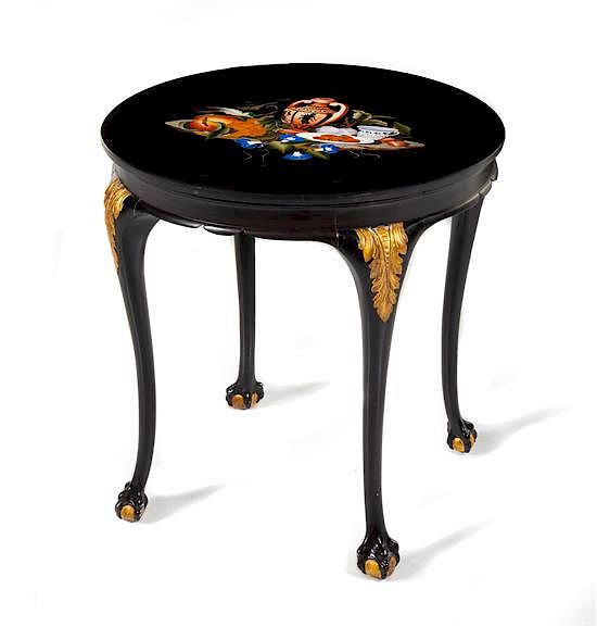 Appraisal: An Italian Pietra Dura Table Top on a Painted Walnut