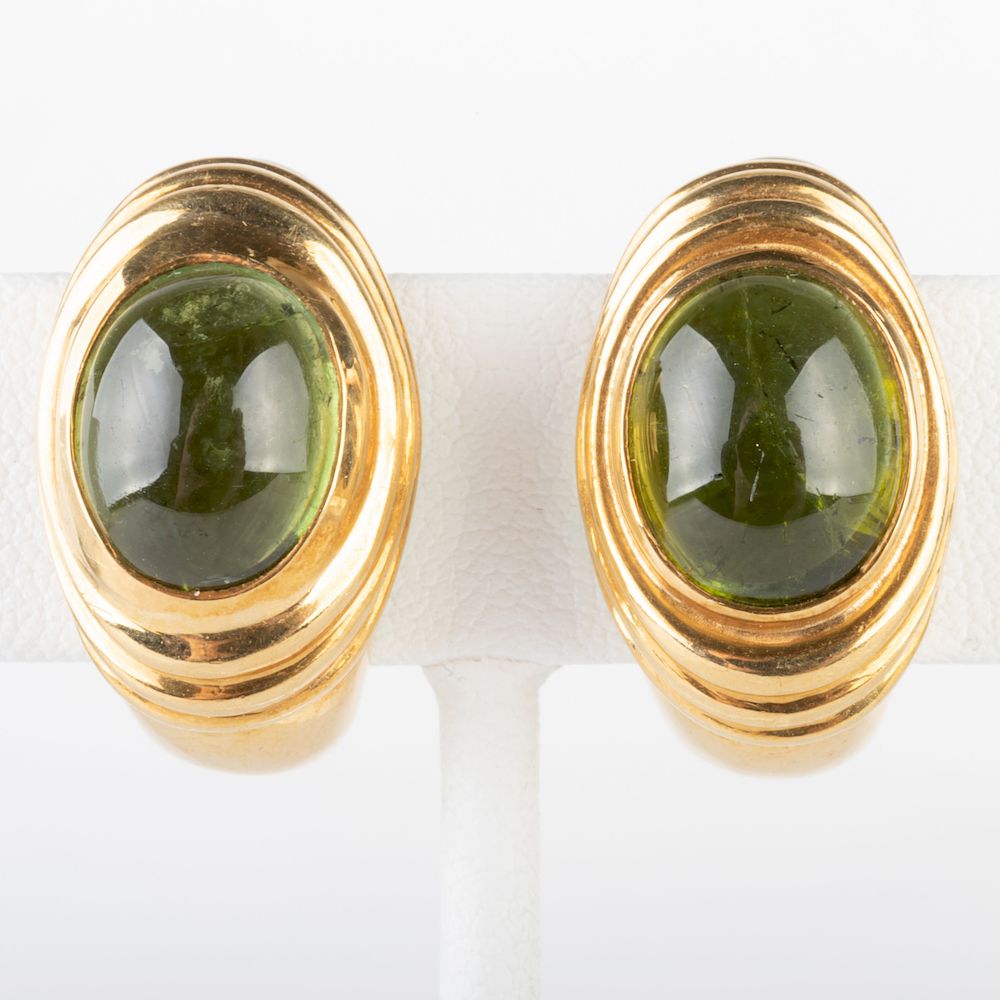 Appraisal: Pair of k Gold and Green Tourmaline Earclips Marked '