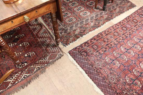 Appraisal: THREE HAND KNOTTED TURKOMEN RUGS Including two Ensari Tekke and