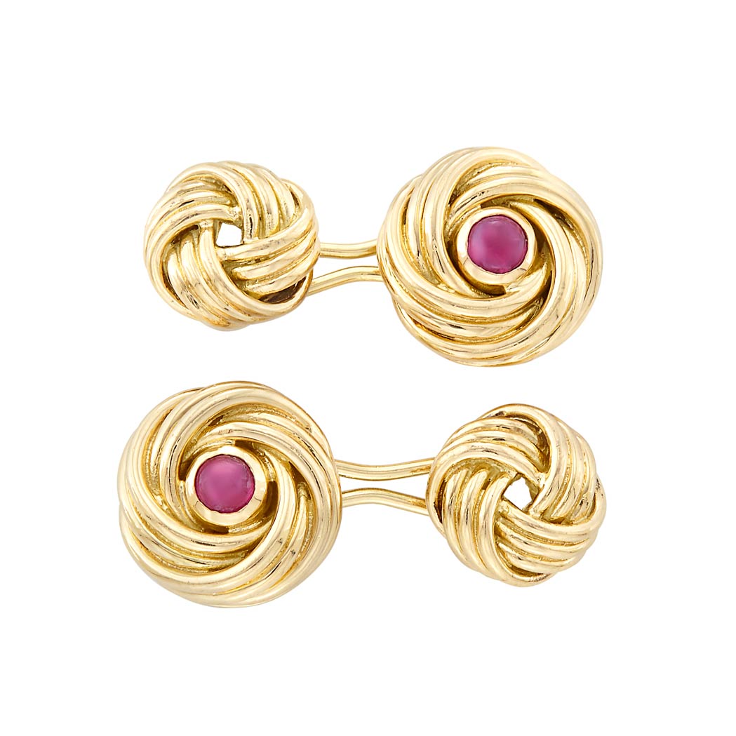 Appraisal: Pair of Gold and Cabochon Ruby Cufflinks kt ap dwts