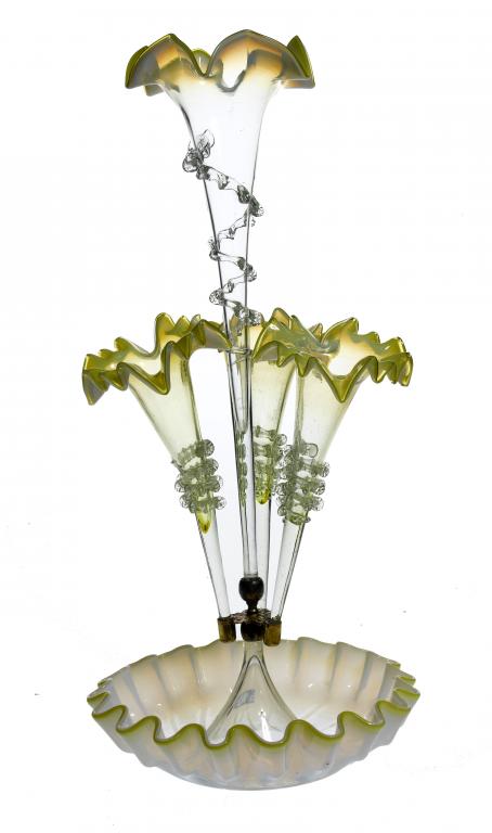 Appraisal: A VICTORIAN SEMI-OPALESCENT AND GREEN SHADED GLASS FLOWER- STAND with