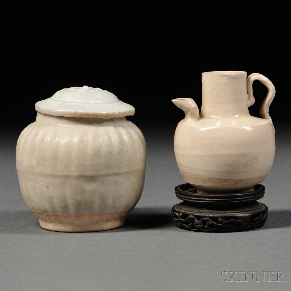 Appraisal: Covered Jarlet and Small Ewer China Yuan Dynasty style the