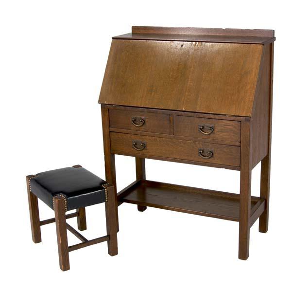 Appraisal: GUSTAV STICKLEY Drop front desk fitted with cubbies and drawers