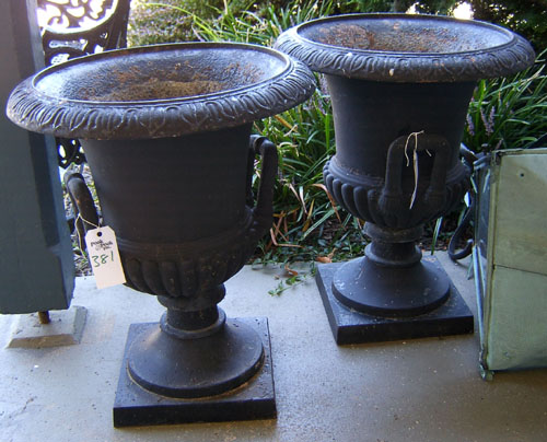 Appraisal: Pair of cast iron garden urns late th c h