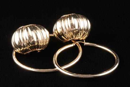 Appraisal: TWO PAIRS YELLOW GOLD POST-BACK EARRINGS One large tubular hoops