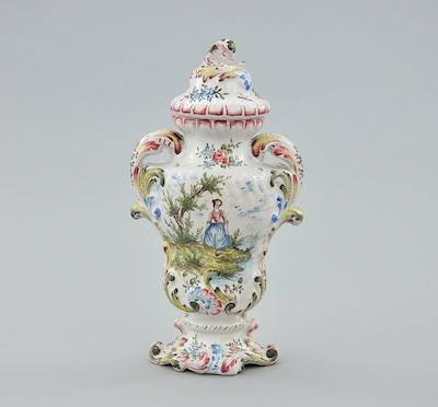 Appraisal: A French Faience Covered Vase Possibly Sceaux With a rococo