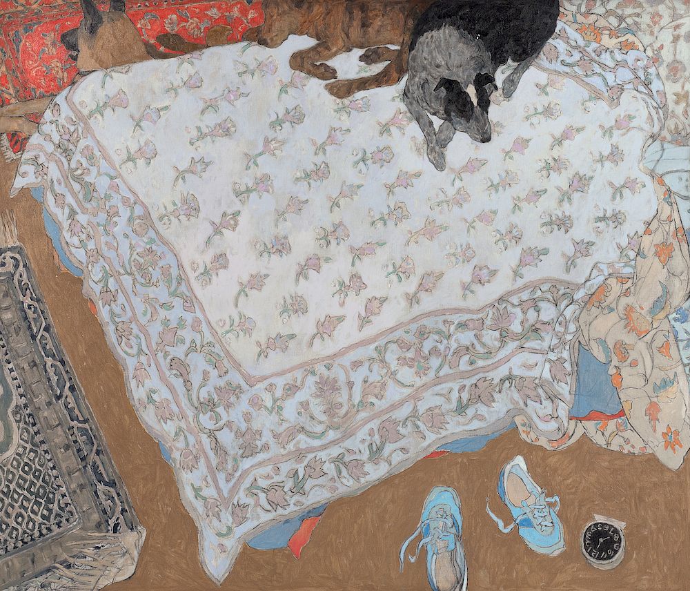 Appraisal: Susan Hertel Untitled Interior with Dogs SUSAN HERTEL - Untitled