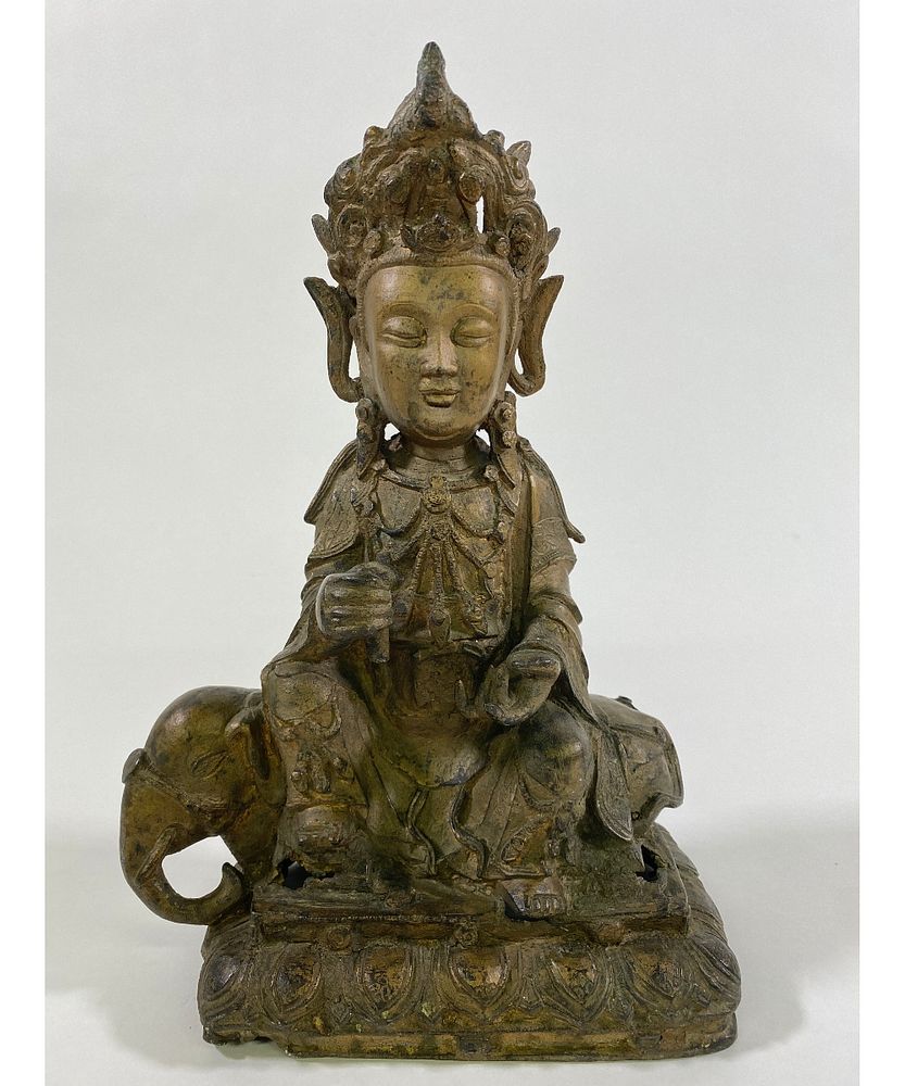 Appraisal: Chinese Bronze Buddha Chinese bronze Buddha seated on an elephant