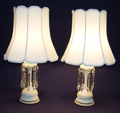 Appraisal: PAIR OPAQUE GLASS LUSTERS LAMPS White opaque glass lusters converted