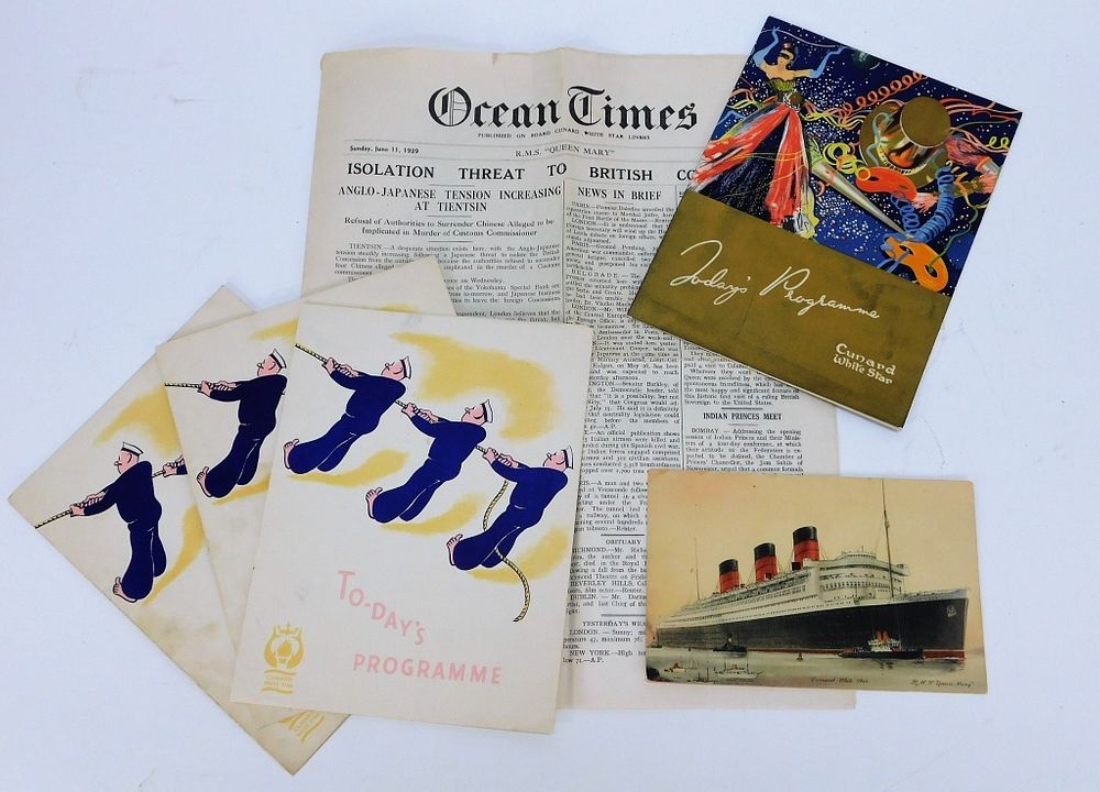 Appraisal: Cunard White Star Liners Queen Mary Ephemera Group England Includes