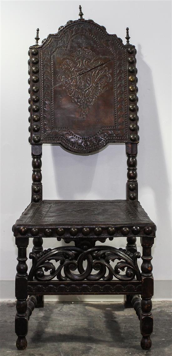 Appraisal: Sale Lot A Renaissance Revival Oak and Leather Side Chair