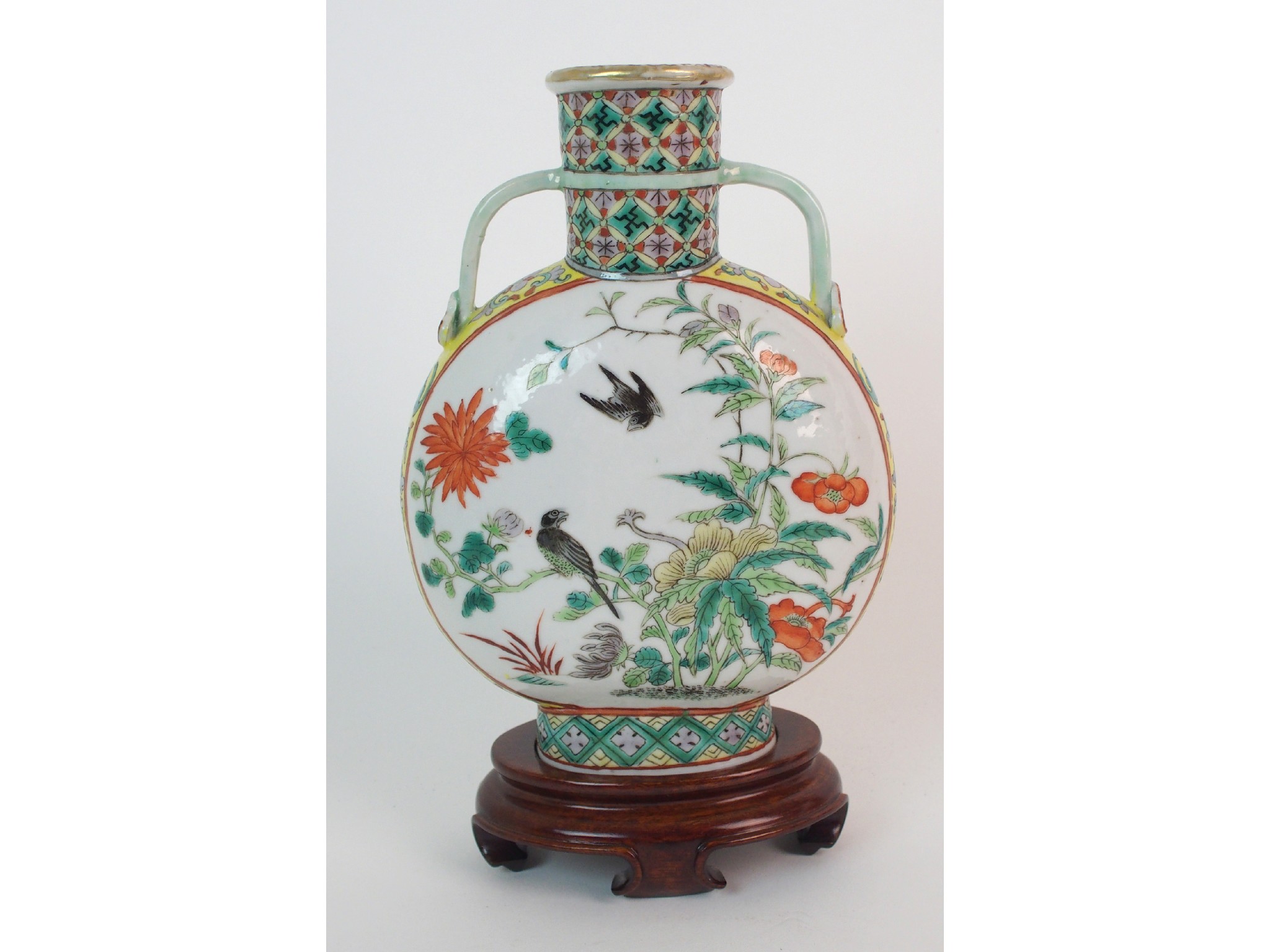 Appraisal: A Chinese famille verte two-handled Pilgrim vasepainted with panels of