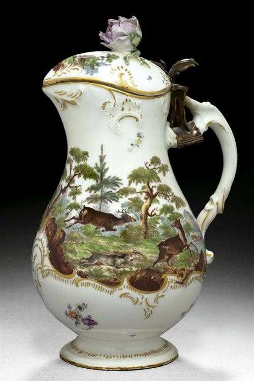 Appraisal: WATER JUG Frankenthal circa - Painted with a hunting scene