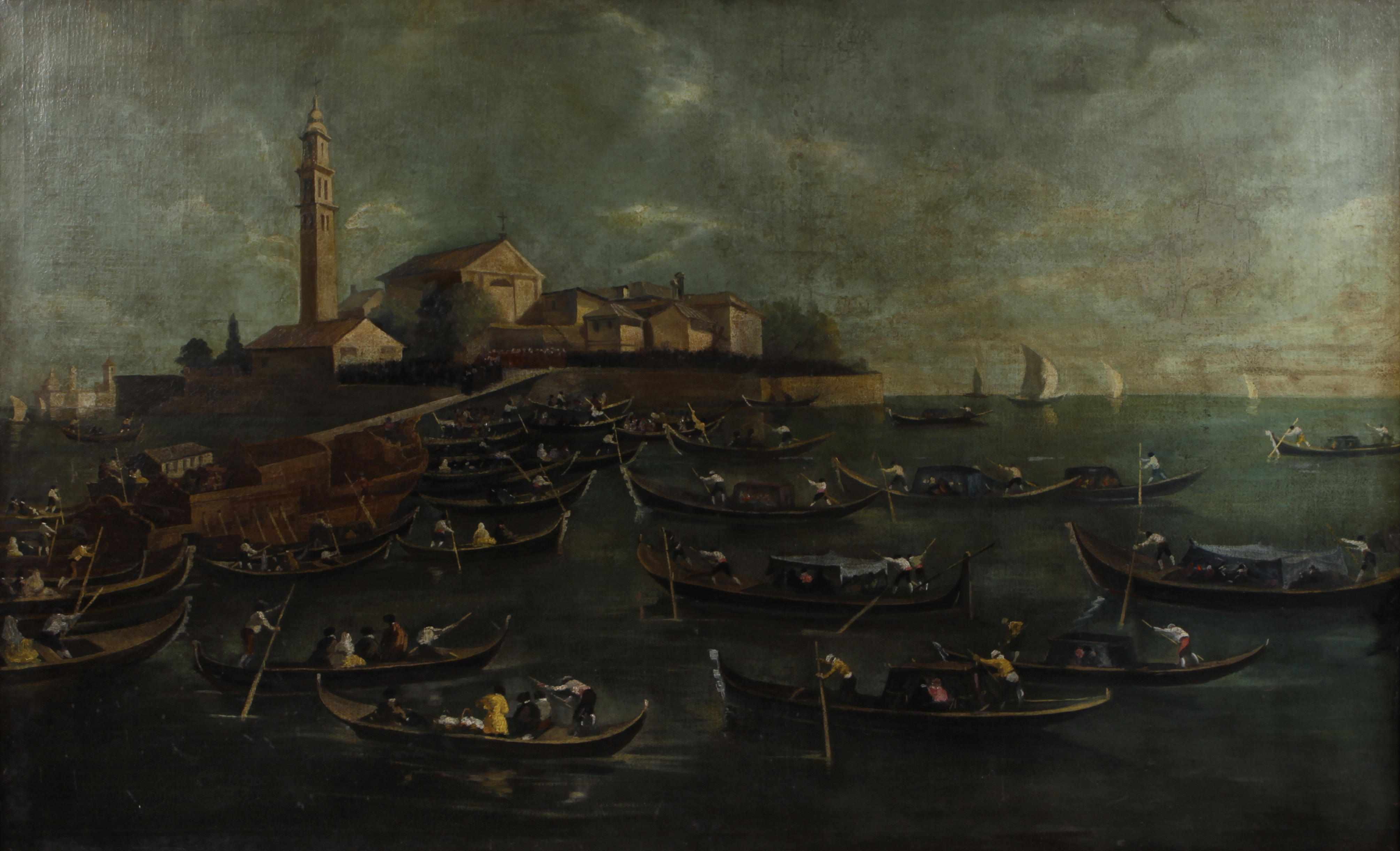 Appraisal: Italian School A Venetian scene with boats in a harbor