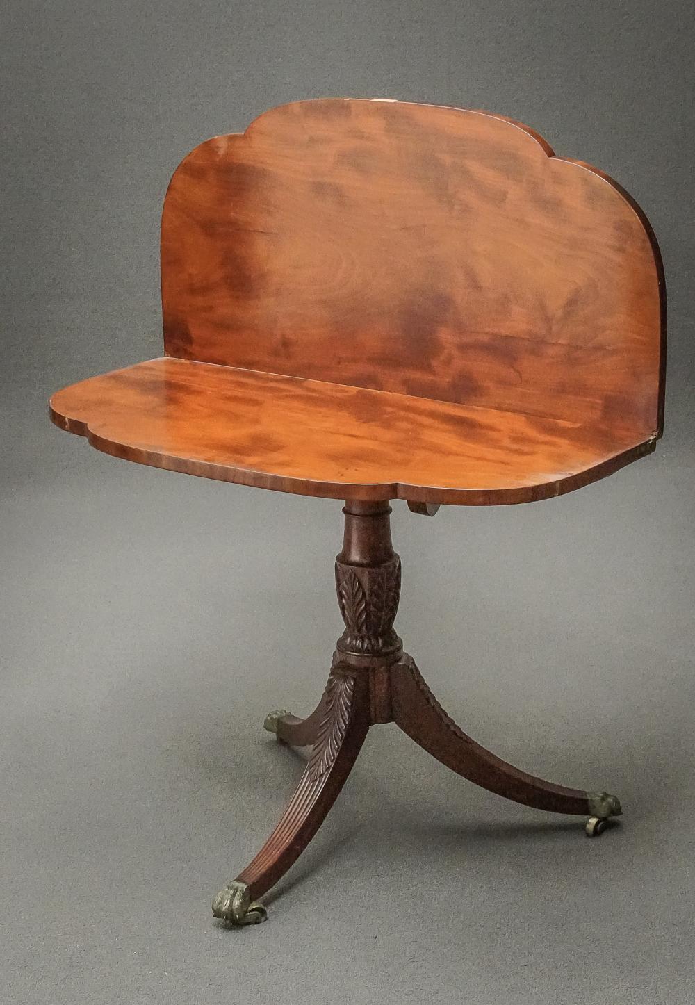 Appraisal: FEDERAL MAHOGANY VENEERED QUATREFOIL FOLD-TOP TRIPOD CARD TABLE ATTRIBUTED TO