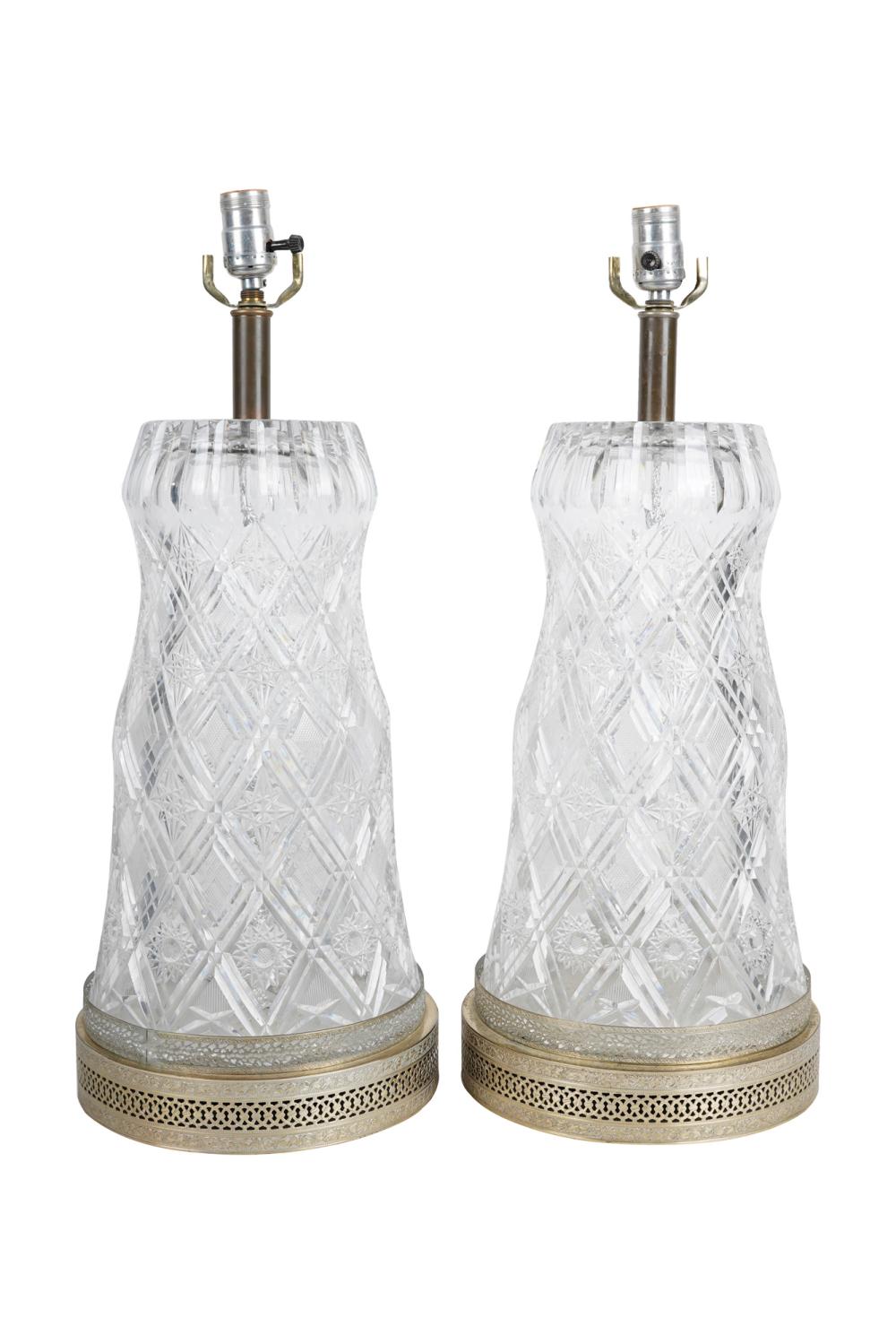 Appraisal: PAIR OF CUT GLASS VASESmounted as table lamps Provenance The