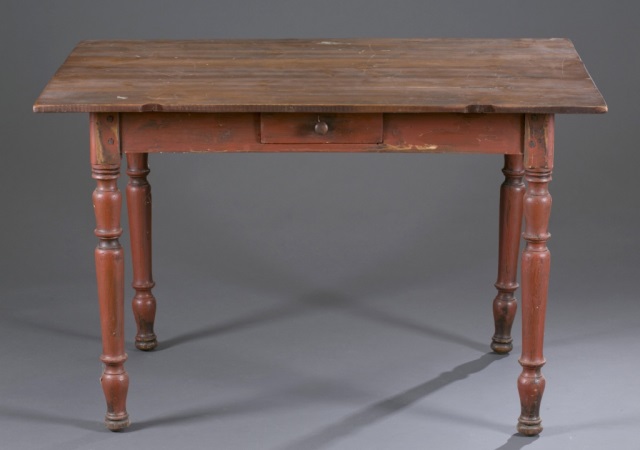 Appraisal: Country Sheraton Farm Table Pine with remnant red paint Single