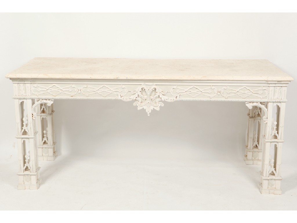 Appraisal: A CHIPPENDALE REVIVAL MARBLE TOPPED AND WHITE PAINTED SIDE TABLE