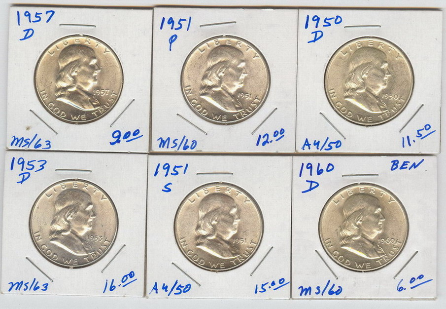 Appraisal: U S FRANKLIN HALF DOLLARS Grades are from estate Judge