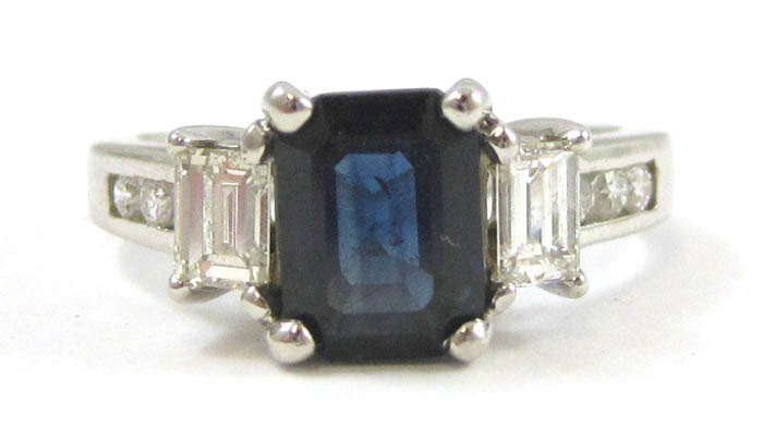 Appraisal: SAPPHIRE DIAMOND AND FOURTEEN KARAT GOLD RING The white gold