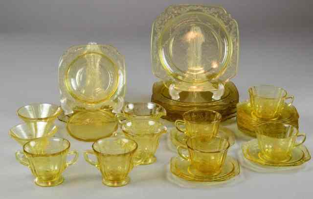 Appraisal: Pieces Yellow Amber Depression GlassTo include creamer sugars dinner plates