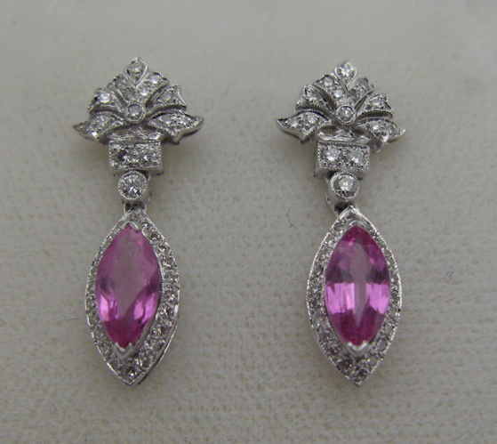 Appraisal: PAIR OF PINK SAPPHIRE DIAMOND AND EIGHTEEN KARAT WHITE GOLD