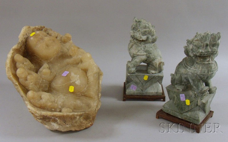 Appraisal: Pair of Asian Carved Hardstone Foo Lions and a Hardstone