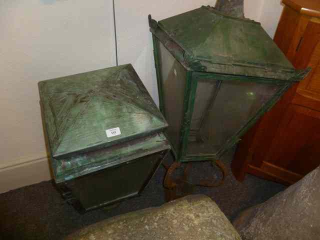 Appraisal: TWO TH CENTURY GAS LANTERNS of tapering square cut form