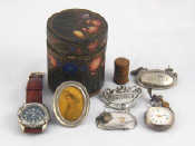 Appraisal: A mixed lot comprising a tooled leather cased tin with