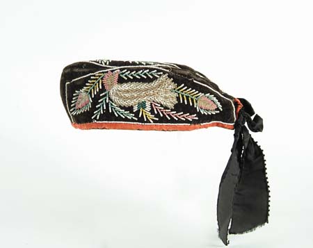 Appraisal: AMERICAN WOODLANDS INDIAN BEADED ANTIQUE CAP Two sides decorated with