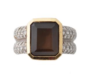 Appraisal: k Two Tone Gold Smoky Quartz Diamond Ring Ladies custom